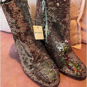 BNWT Double Sided Sequin Booties Ankle Boots Bamboo Size 7